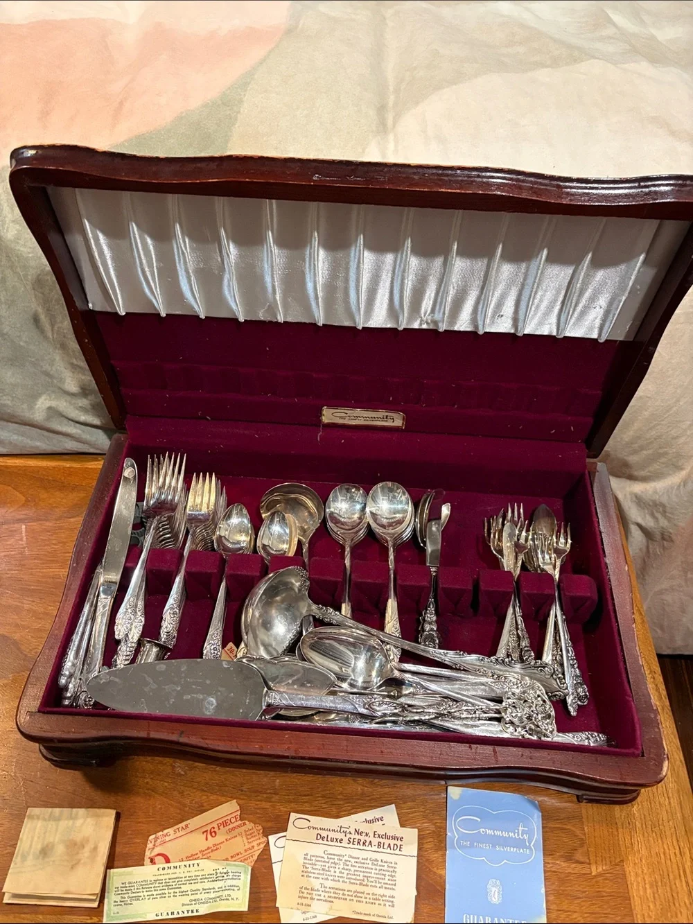 Community SERRA-BLADE Silver-Plated Flatware Set in Burgundy Velvet Case